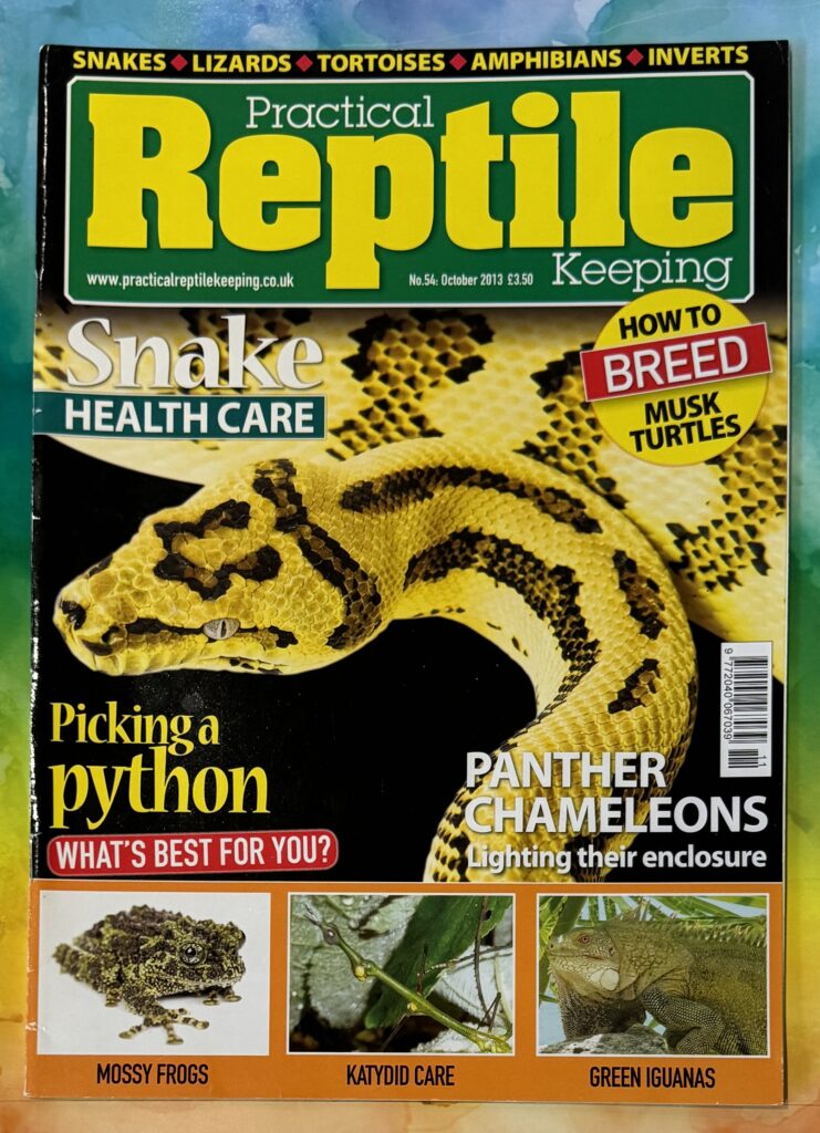 Practical Reptile Keeping, Kelsey Publishing Group Cudham Tithe Barn, Berry's Hill, Cudham, Kent TN163AG. Editor: David Alderton, Distribution: Marketforce, Printed: William Gibbons & Sons Ltd., Willenhall W Midlands.